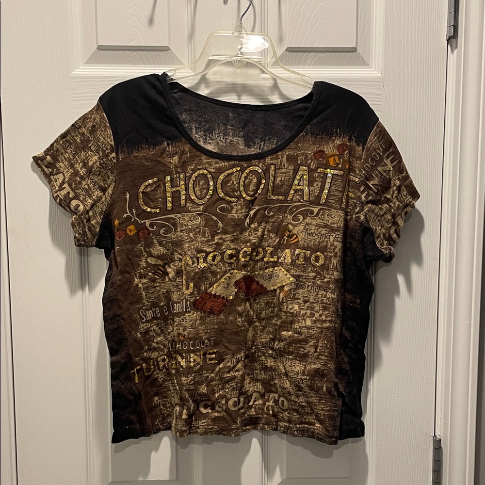 Chocolate Graphic Women's Y2K Tee - Brown & Black